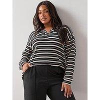 The Very Collection Curve Textured Stripe Collared Top