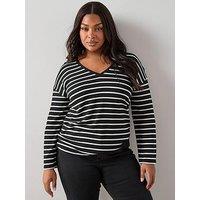 The Very Collection Curve V Neck Stripe Top - Mono
