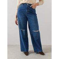 The Very Collection Curve Elasticated Waist Rip Wide Leg - Dark Wash