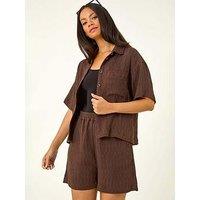 Roman Dusk Textured Buttoned Blouse - Brown