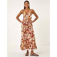 Roman Abstract Tassel Trim Maxi Dress - Orange