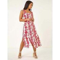 Roman Petite Button Front Midi Dress - Red