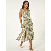 Roman Petite Leaf Print Button Midi Dress - Green
