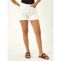 Roman Dusk High Waisted Denim Stretch Shorts - White