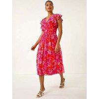 Roman Floral Bias Midi Dress - Orange