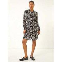Roman Animal Print Tie Waist Dress - Black