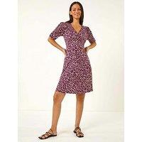 Roman Dusk Abstract Print Front Ruched Dress - Red