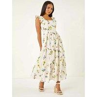 Roman Petite Floral Tiered Maxi Dress - White
