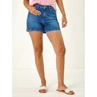 Roman Dusk High Waisted Denim Stretch Shorts - Blue