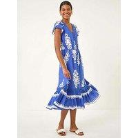 Roman Paisley Print Buttoned Midi Dress - Blue