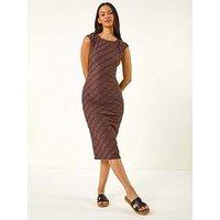 Roman Dusk Textured Bodycon Midi Dress - Brown