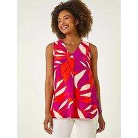 Roman Floral Print Pleat Front Vest Top - Yellow