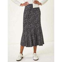 Roman Animal Print Panelled Skirt - Grey