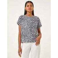 Roman Spot Print Jersey Back Top - Black