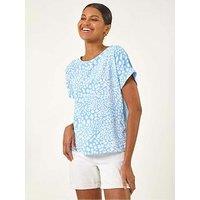 Roman Spot Print Jersey Back Top - Blue