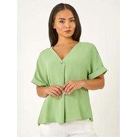 Roman Petite One Buttoned V-Neck Top - Green