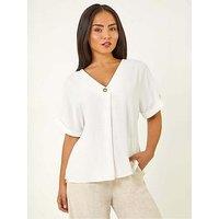 Roman Petite One Buttoned V-Neck Top - White