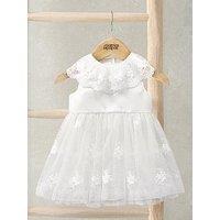 Mamas & Papas Baby Girls Embroidered Mesh Flower Girl Dress With Cape Collar - White