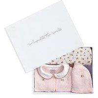 Mamas & Papas Baby Girls Embroidered Sleepsuit, Hat & Blanket Gift Box Set - Pink
