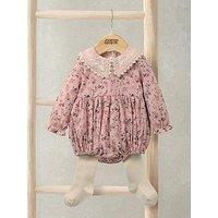 Mamas & Papas Baby Girls 2 Piece Bramble Print Shortie Romper & Tights Set - Pink
