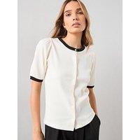 The Very Collection Mono Puff Sleeve Rib Top - White
