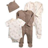Mamas & Papas Baby Unisex 4 Piece Teddy Bear Sleepsuits, Bodysuit & Hat Set - Beige