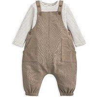 Mamas & Papas Baby Unisex 2 Piece Dungaree & Stripe Bodysuit Set - Brown