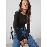 The Very Collection Stretch Long Sleeve Rib T-Shirt - Black