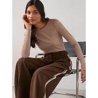 The Very Collection Stretch Long Sleeve Rib T-Shirt - Taupe