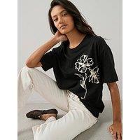 The Very Collection Floral Oversized Graphic T-Shirt - Black