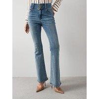 The Very Collection Triple Button Flare Shaping Jeans - Mid Wash