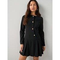 The Very Collection Long Sleeve Pleated Mini Dress - Black