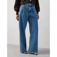 The Very Collection High Waist Pleat Top Jeans - Mid Wash