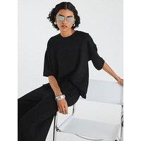 River Island Short Sleeve Clean Boxy Tee - Black