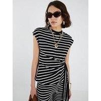 River Island Short Sleeve Stripe Knot Side T-Shirt - Black