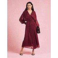 River Island Long Sleeve Smocked Maxi - Red
