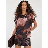 River Island Short Sleeve Printed Turn Back Cuff Tee - Pink