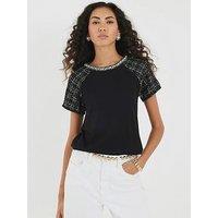 River Island Short Sleeve Boucle Boutique T-Shirt - Black