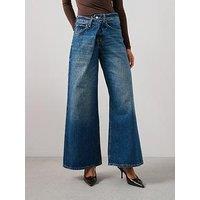 The Very Collection Drape Wrap Wide Leg Jeans - Dark Wash