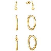 The Love Collection Gold Plated Sterling Silver Set Of 3 Pairs Of Ball Stud And Hoops