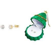 The Love Collection Gold Plated Sterling Silver 4Mm Cubic Zirconia Studs With Christmas Tree Gift Box