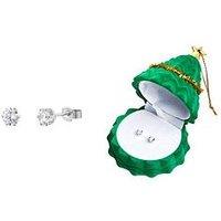 The Love Collection Sterling Silver 4Mm Cubic Zirconia Studs With Christmas Tree Gift Box