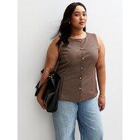 New Look Curves Brown Houndstooth Print Jersey Waistcoat
