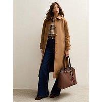 New Look Button Front Belted Midi Coat - Brown