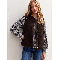 New Look Dark Brown Borg Collarless Gilet