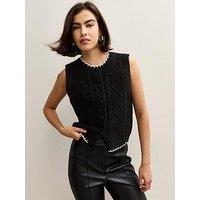 New Look Contrast Trim Cable Knit Waistcoat - Black