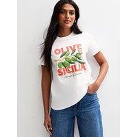 New Look Olive Print T-Shirt - White