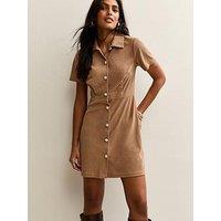 New Look Camel Button Through Corduroy Mini Dress