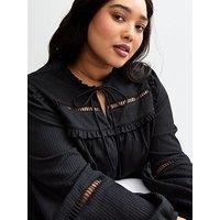 New Look Curves Ladder Stitch Trim Blouse - Black