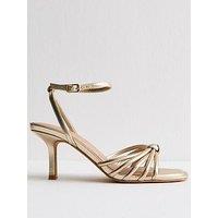 New Look Gold Faux Leather Knot Detail Low Stiletto Sandals